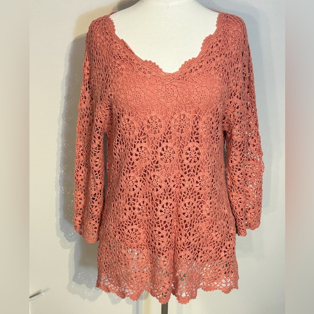 Modern Soul Crochet Knit Tunic Sweater in Coral